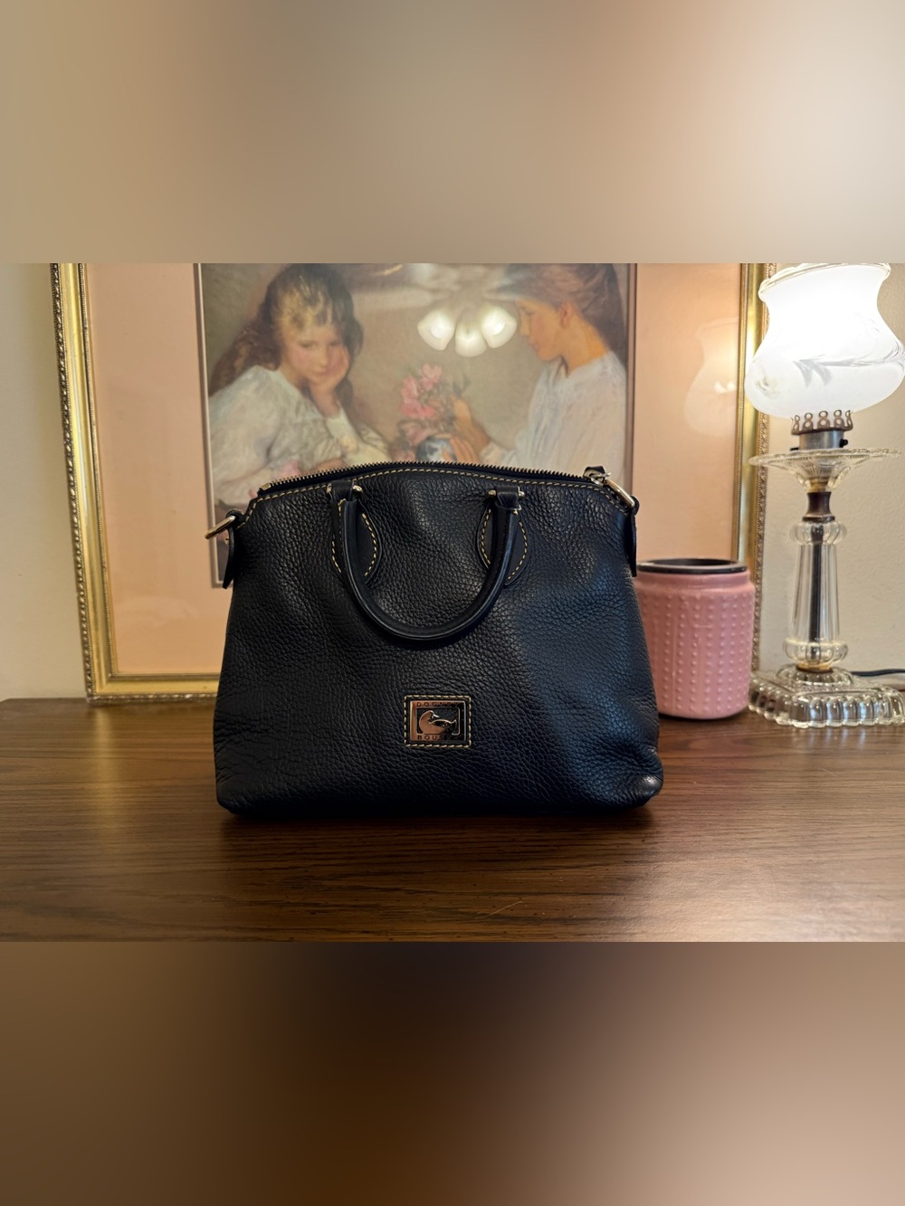 Dooney & Bourke Black Pebbled Leather Dome Satchel